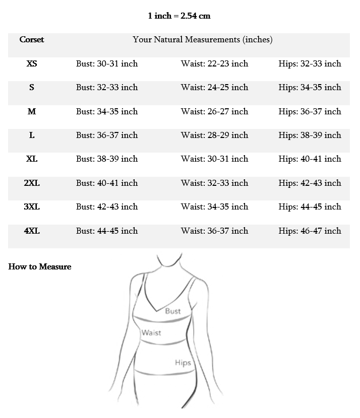 CDFW-Corset Size Chart-shirts for women