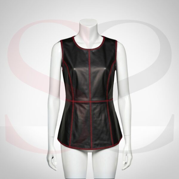 Sleek Design Tank Top Blouse Featuring Red Stitch