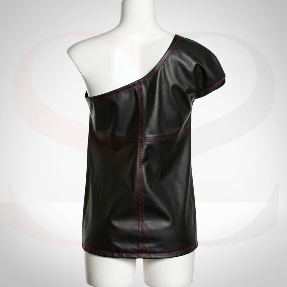 Streetwear Style One Shoulder Shirt With Red Stitch