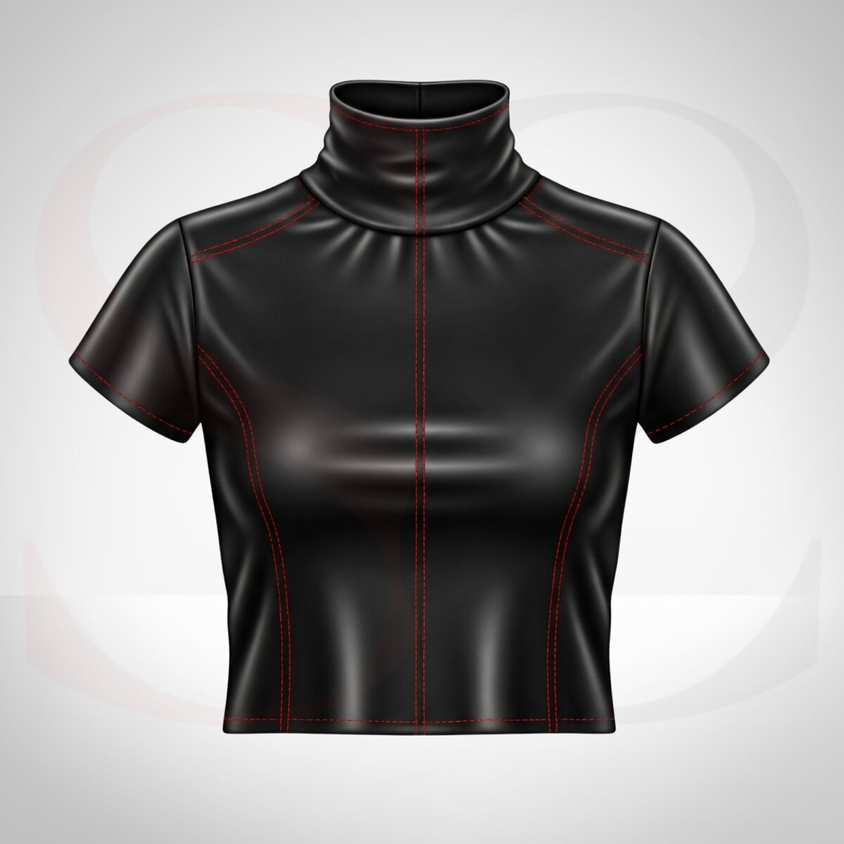 Matte Finish TurtleNeck Crop Tube Top With Red Stitch