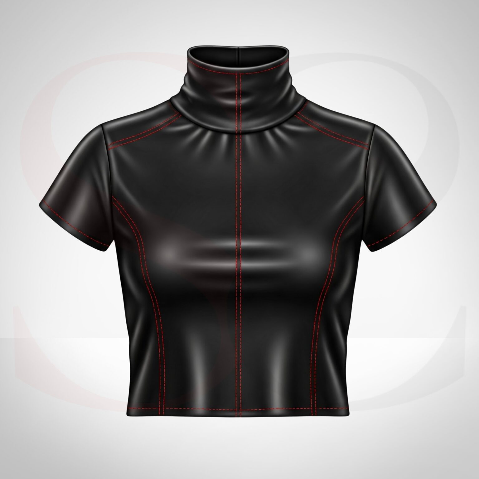 Matte Finish TurtleNeck Crop Tube Top With Red Stitch