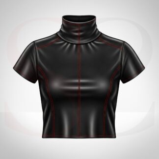 Matte Finish TurtleNeck Crop Tube Top With Red Stitch