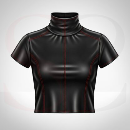 Matte Finish TurtleNeck Crop Tube Top With Red Stitch
