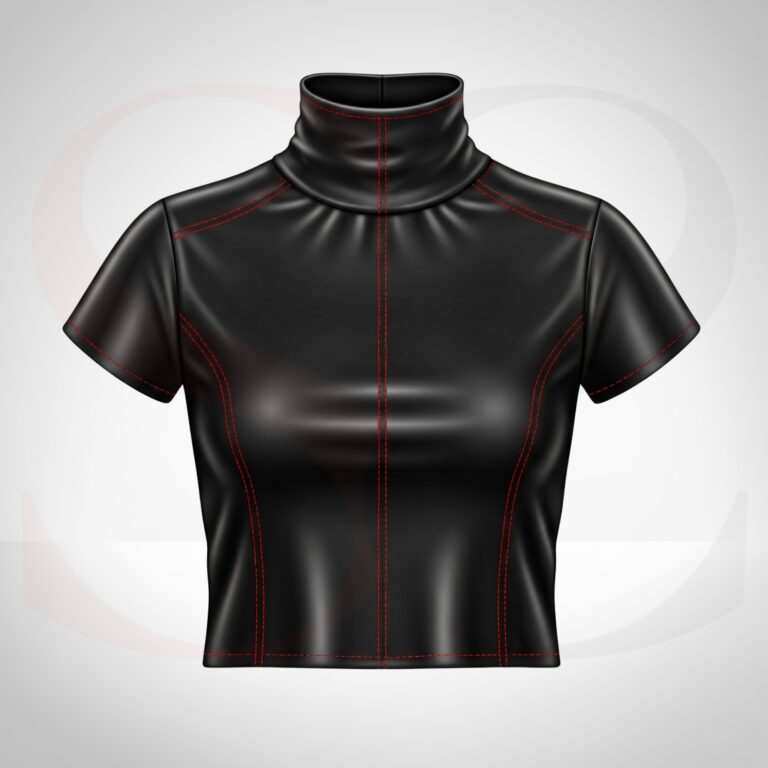 Matte Finish TurtleNeck Crop Tube Top With Red Stitch