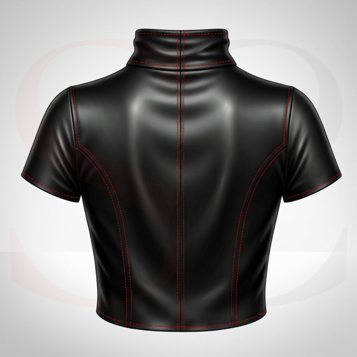 Matte Finish TurtleNeck Crop Tube Top With Red Stitch