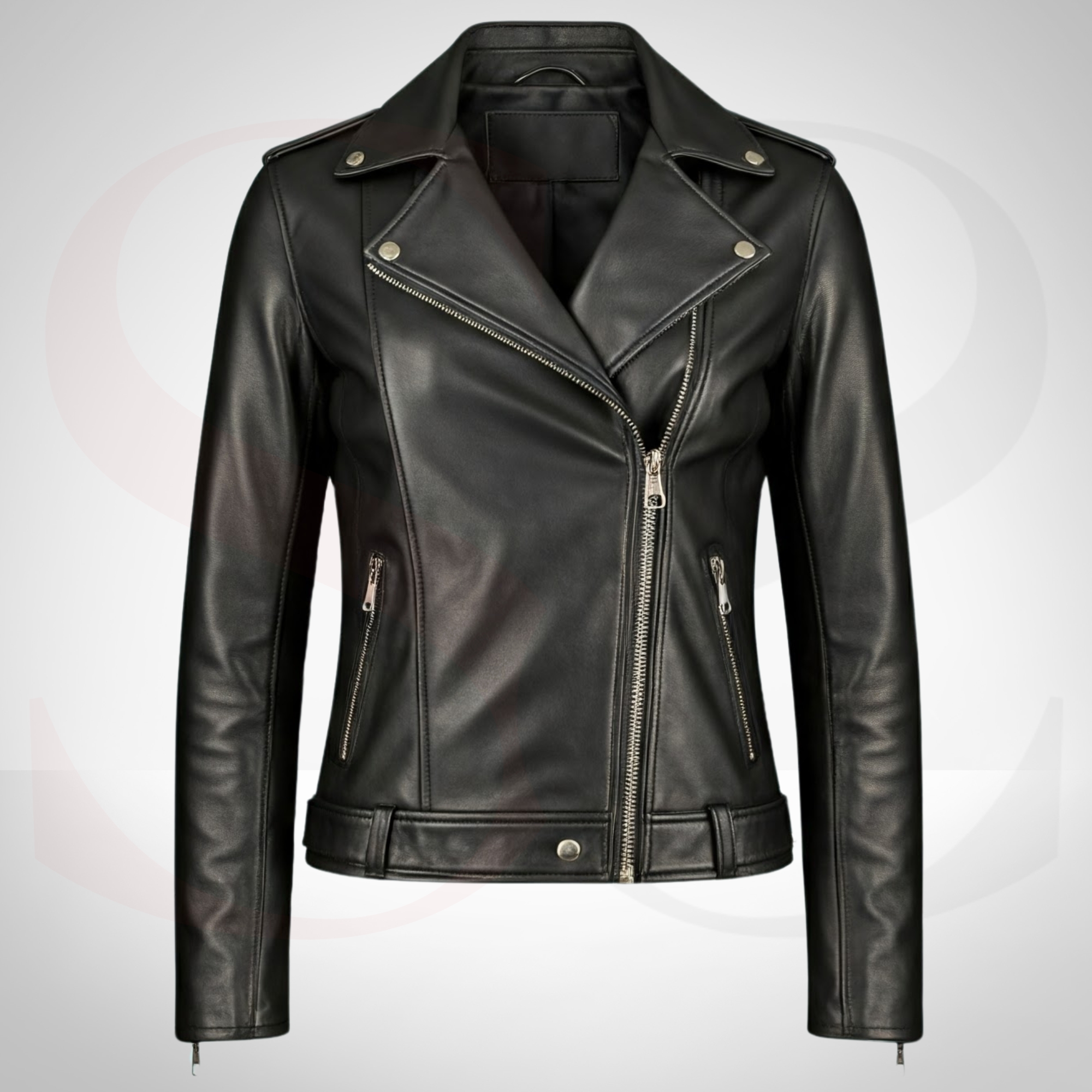 Leatherick Women's Real Leather Biker Jacket – Short Slim Fit With Diamond Stitching, Black
