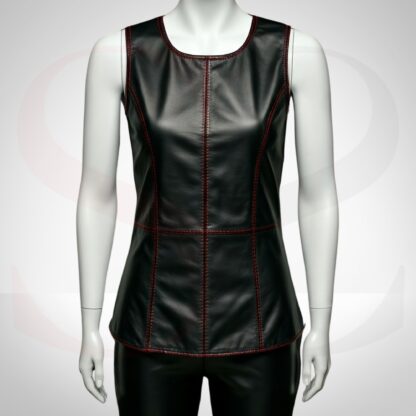 Classic black Tank Top Blouse Stitched With Red Thread