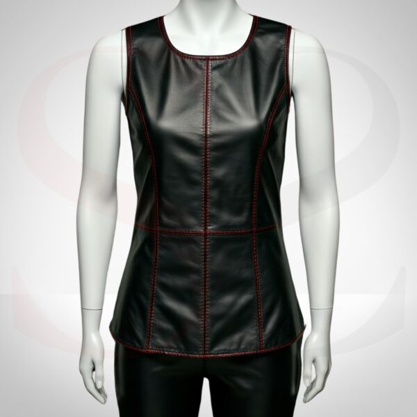 Classic black Tank Top Blouse Stitched With Red Thread