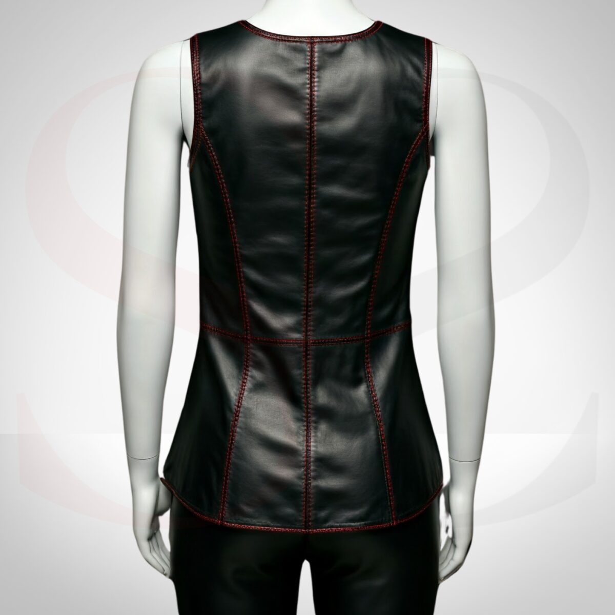 Classic black Tank Top Blouse Stitched With Red Thread