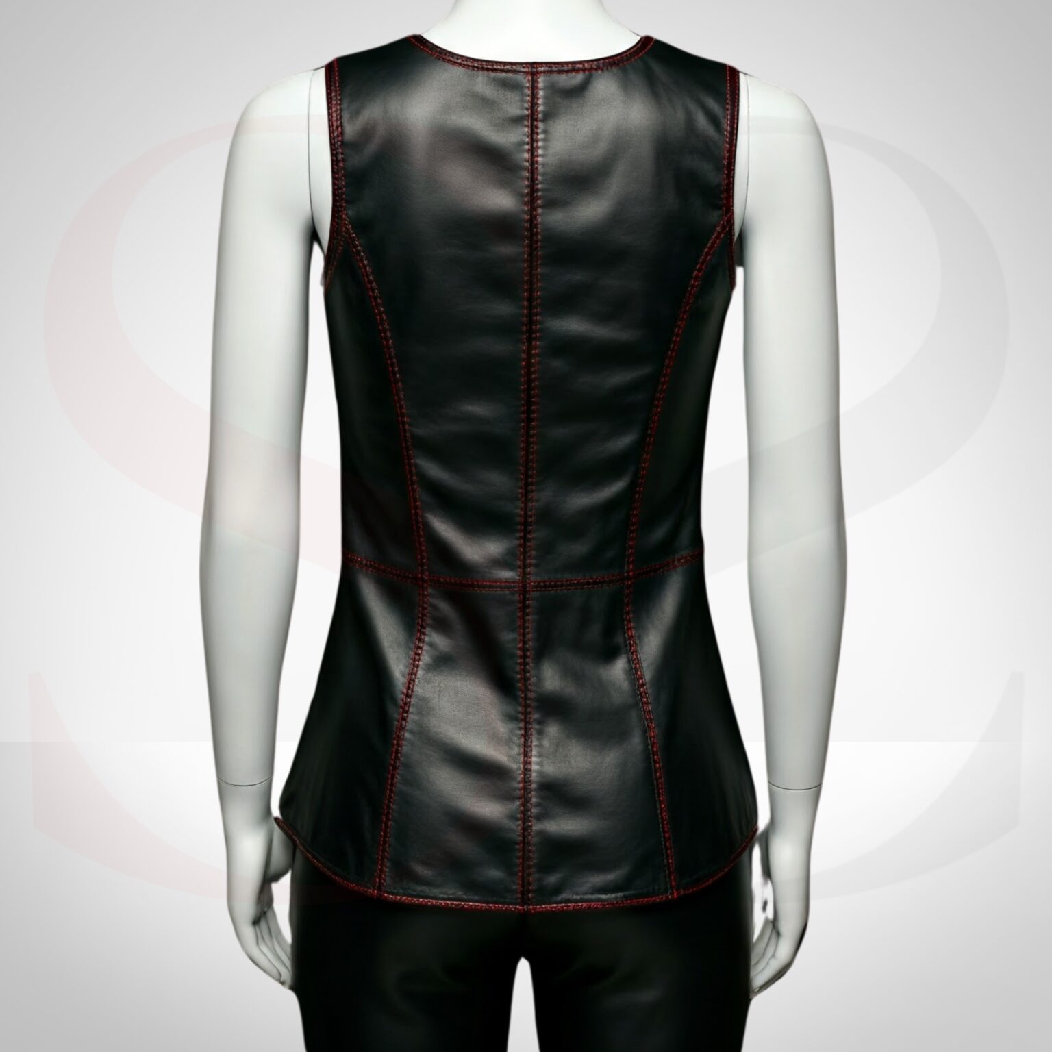 Classic black Tank Top Blouse Stitched With Red Thread