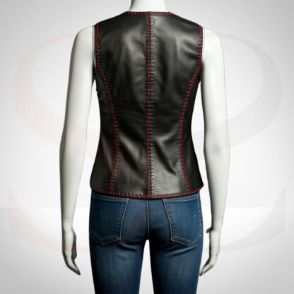 Black Leather Tank Blouse With Red Stitch