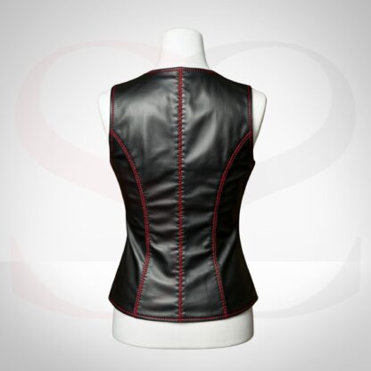 Black Genuine Leather A Tank Top With Red Stitch