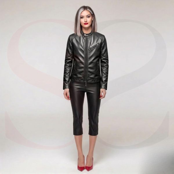 Matte Black Finish Winter Leather Jacket Women's