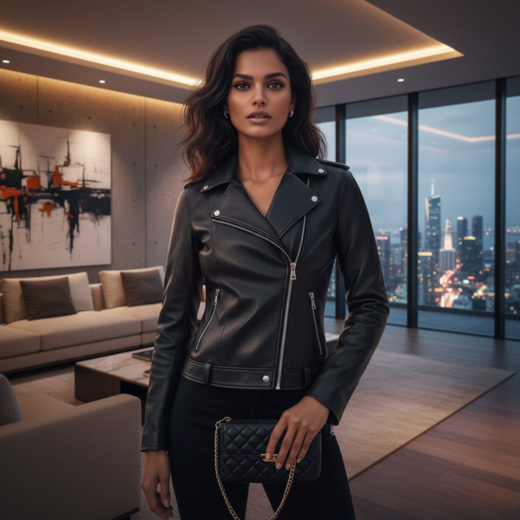 Real Person Biker-Inspired Women Leather Jacket Winter Header