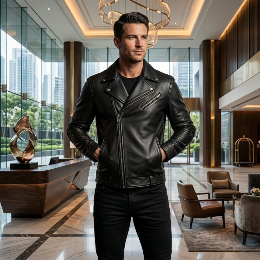 Real Person Sleek Slim Fit Leather Winter Coat Header