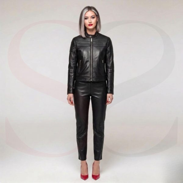 Streetwear Style Winter Leather Coat Womens Modal Front View