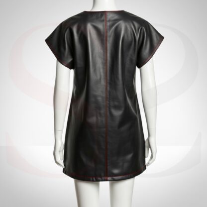 Street-Ready Look Leather Shift Dress With Red Stitch