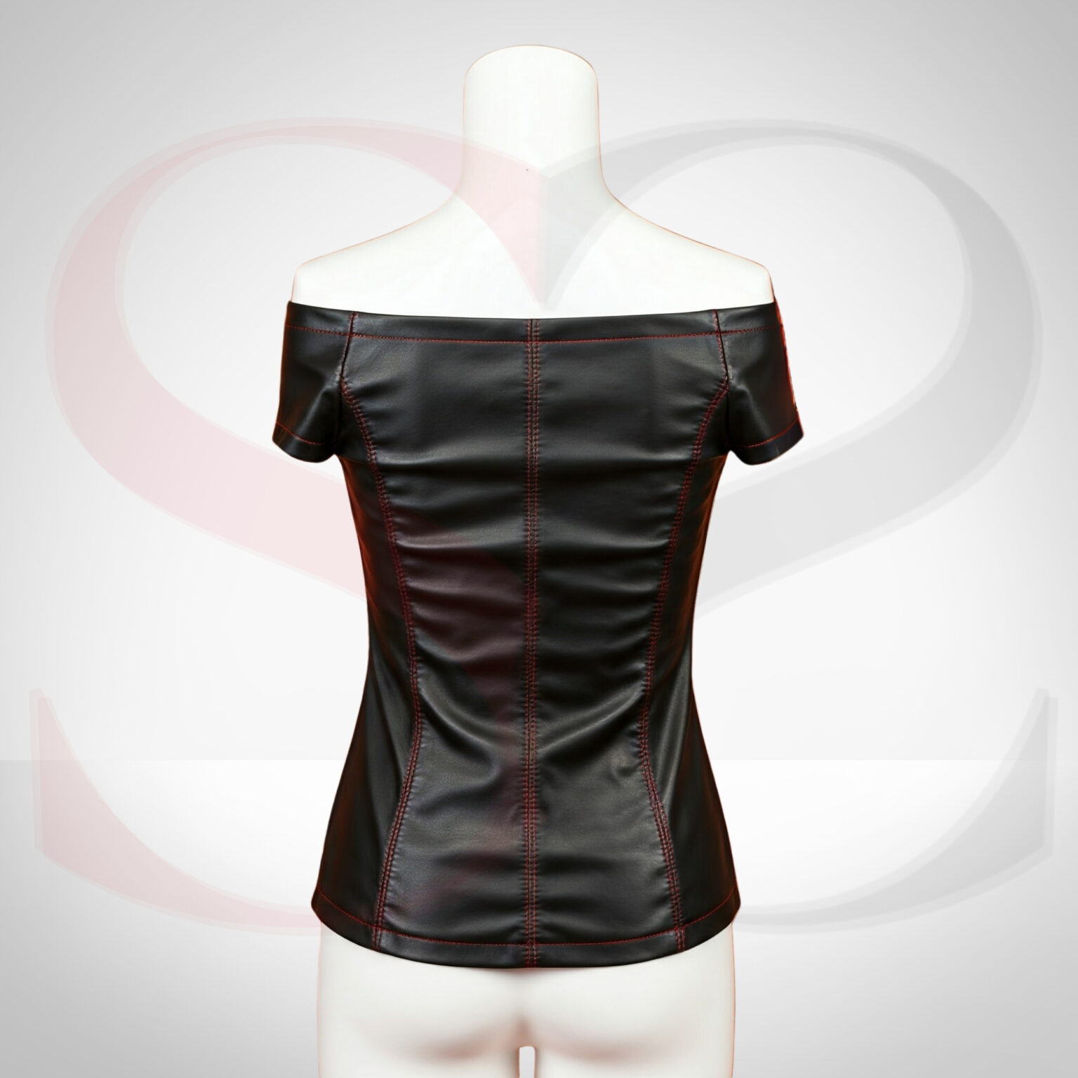 Casual Daywear Leather Off Shoulder Dressy Top With Red Stitch