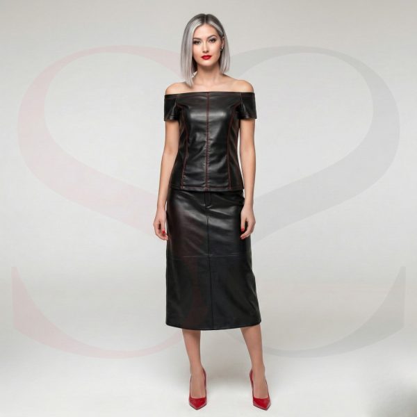 Casual Daywear Leather Off Shoulder Dressy Top With Red Stitch