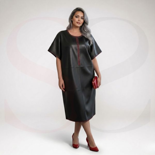 Effortlessly Stylish Black Kaftan With Red Stitch Modal Front View