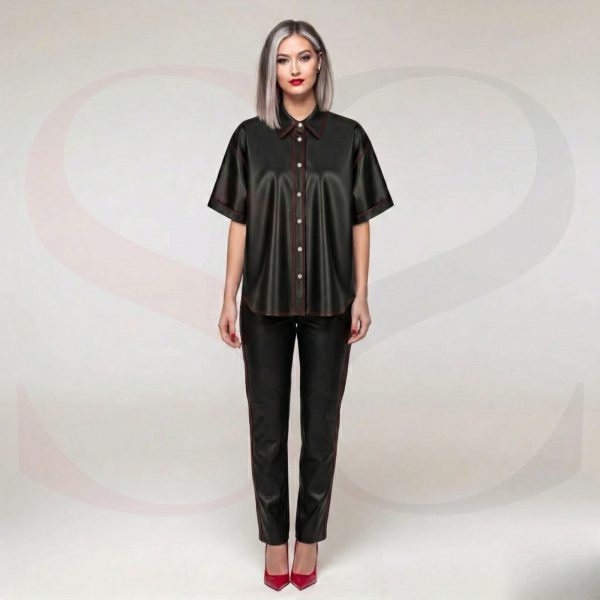 Elegant Finish Button Dress Shirt With Red Stitch