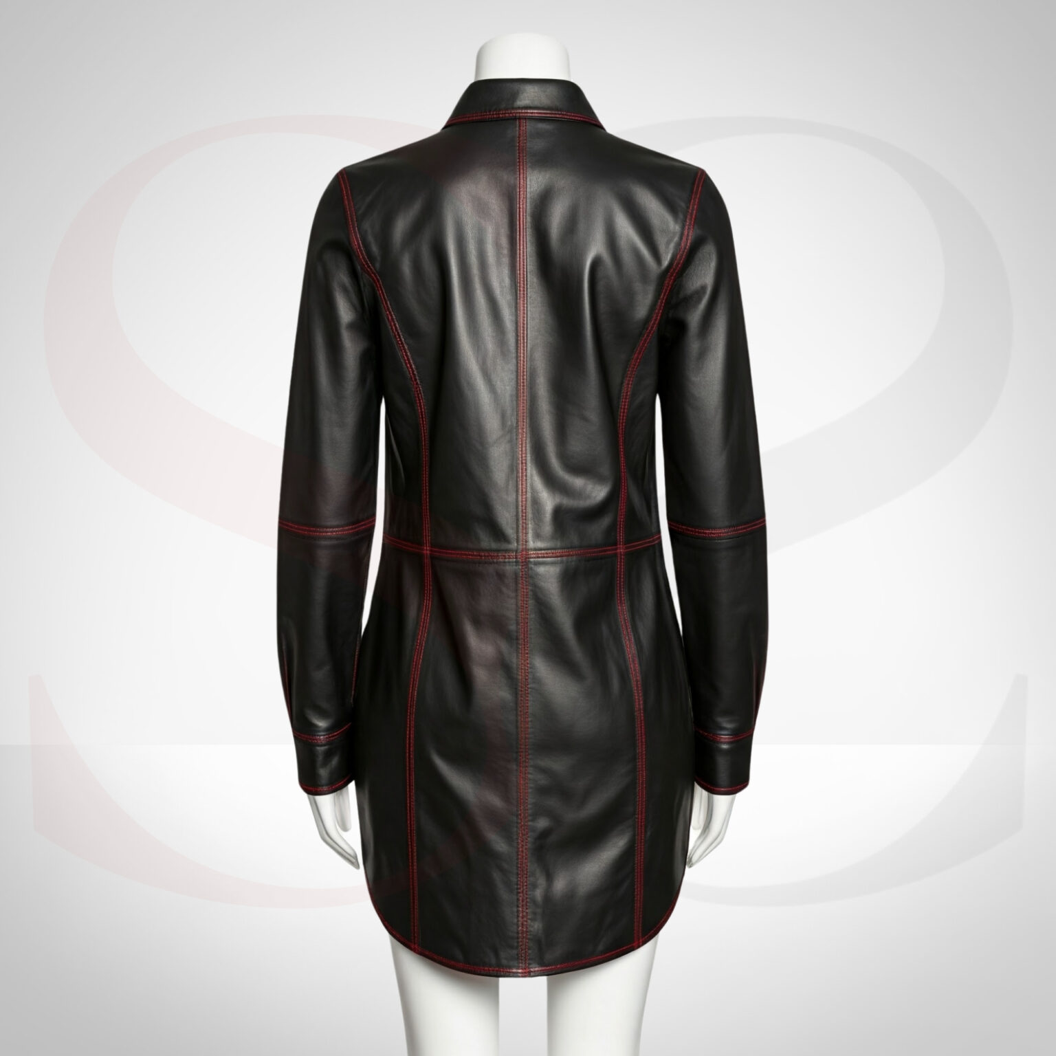 Enduring Style Leather Formal Shirt Dress With Red Stitch