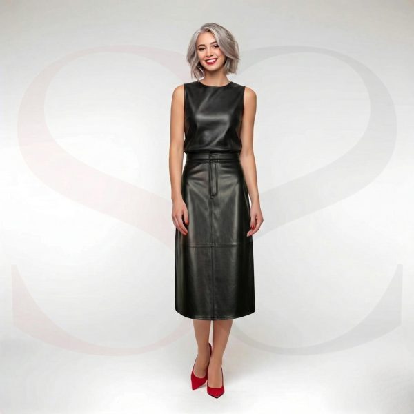 Exclusive Fashion Piece Black Leather Pencil Skirt Modal Front View