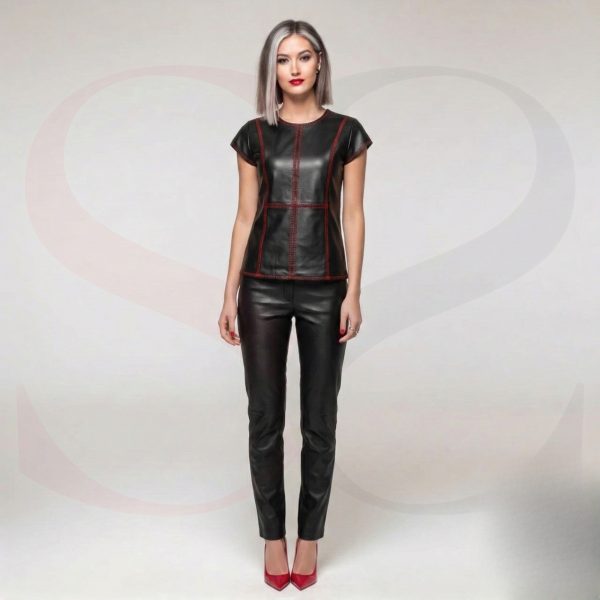 Iconic Style Round Neck T Shirt With Red Stitch Modal Front View