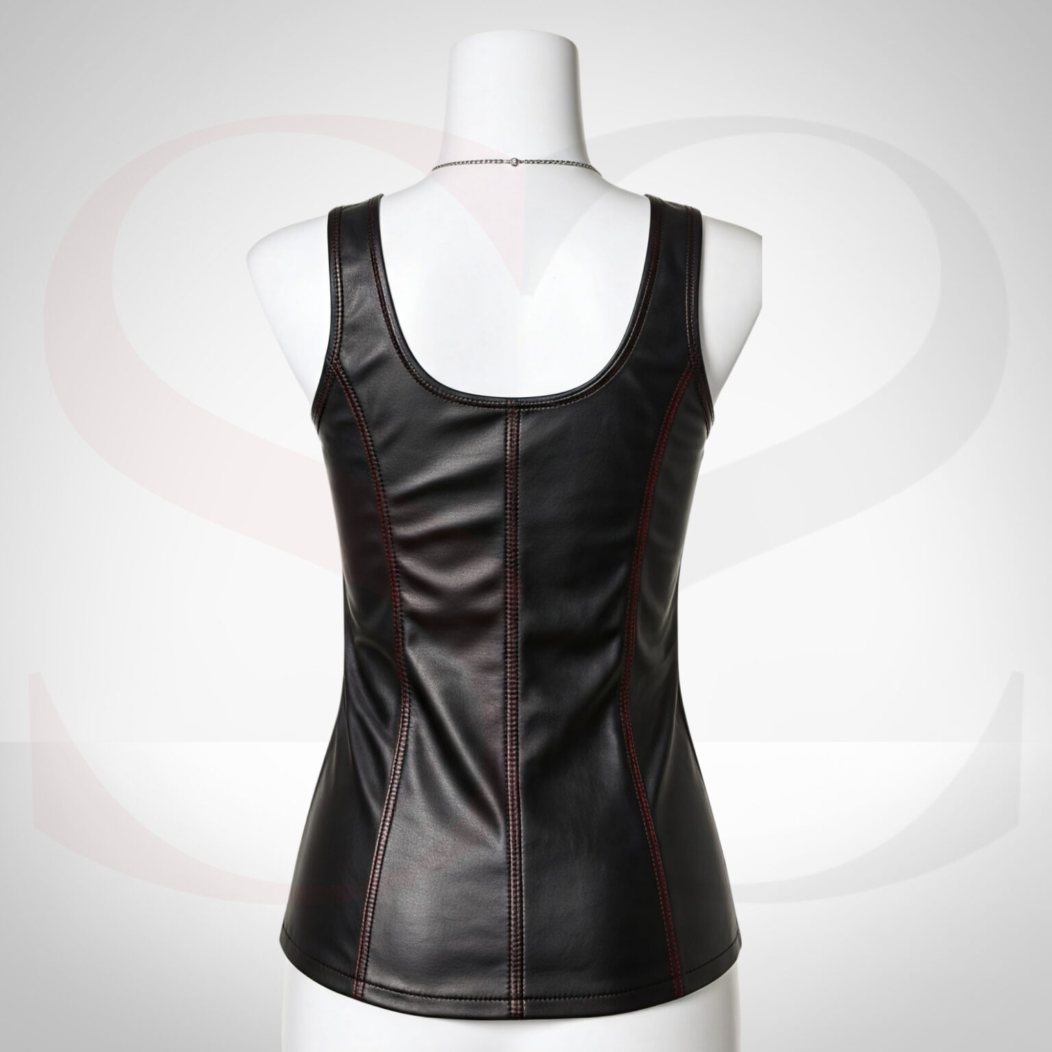 Premium Quality Leather A Tank Top With Red Stitch