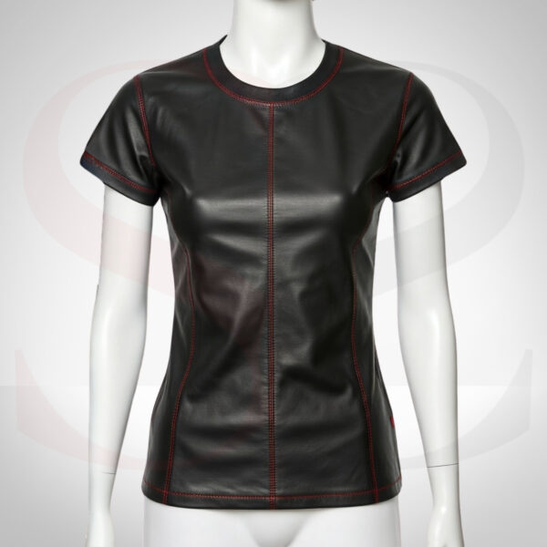 Sharp Style Round Neck T Shirt With Red Stitch