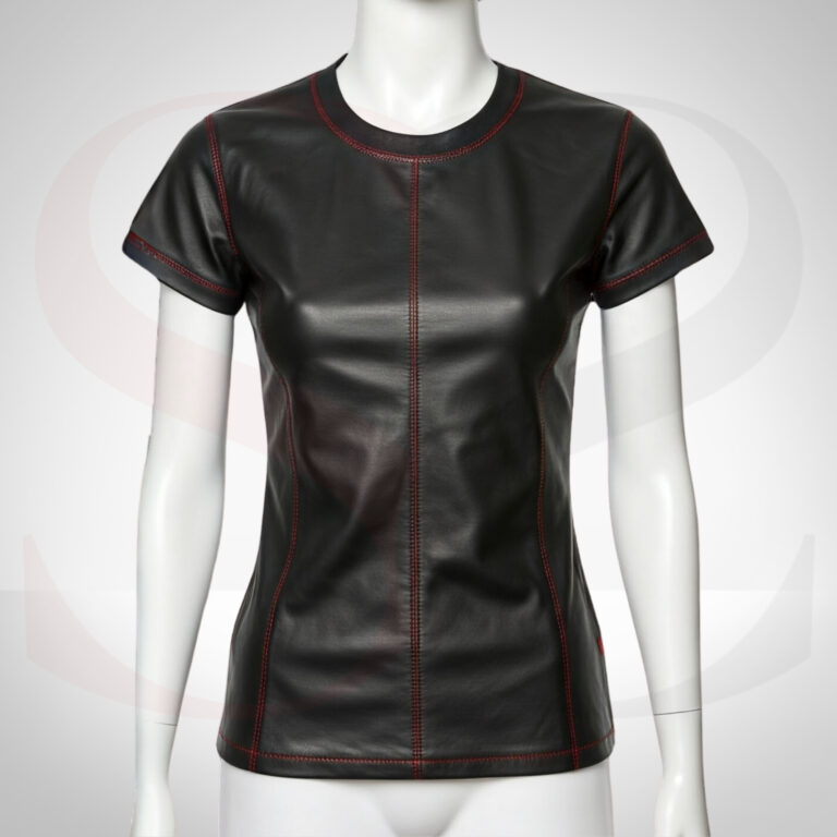 Sharp Style Round Neck T Shirt With Red Stitch