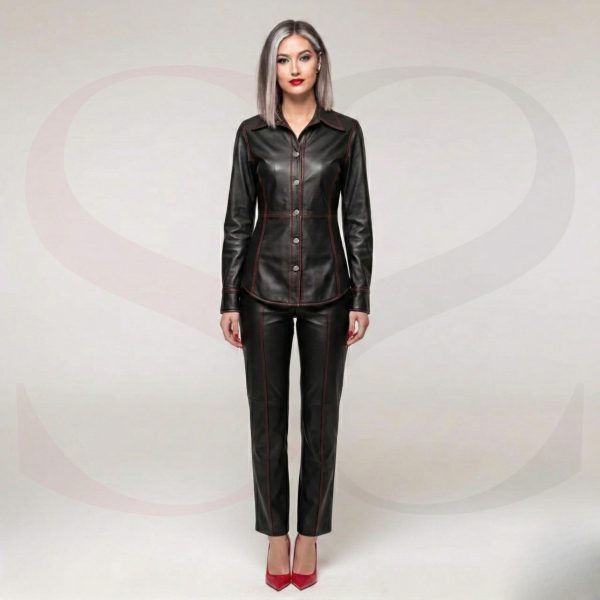Sleek Slim Fit Button Up Dress Shirt With Red Stitch Modal Front View
