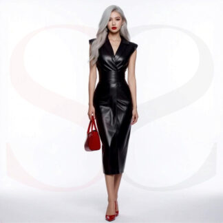 Sleek Slim Fit Leather Midi Wrap Dress