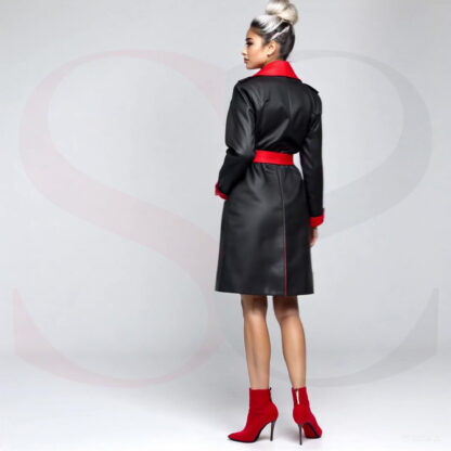Black And Red Leather Trench Coat