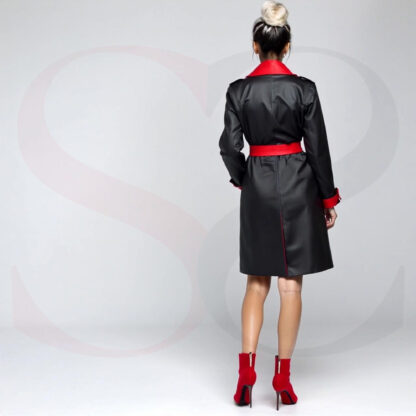 Black And Red Leather Trench Coat