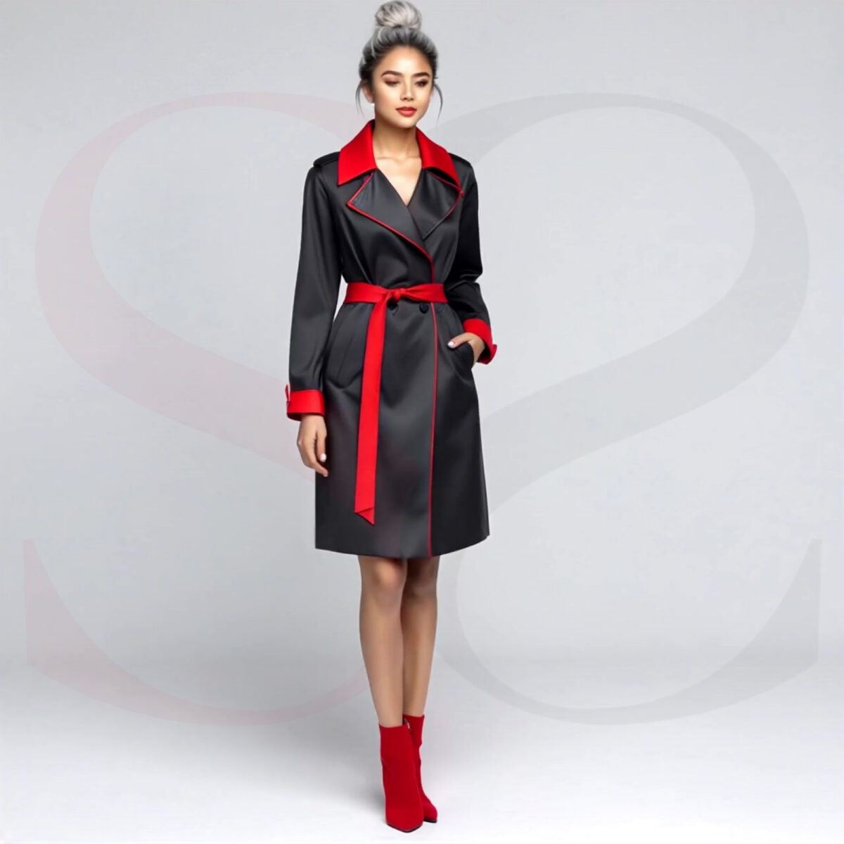 Black And Red Leather Trench Coat