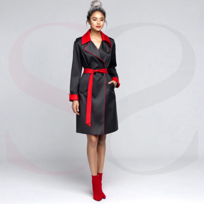 Black And Red Leather Trench Coat
