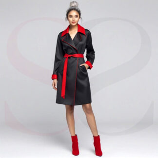 Black And Red Leather Trench Coat