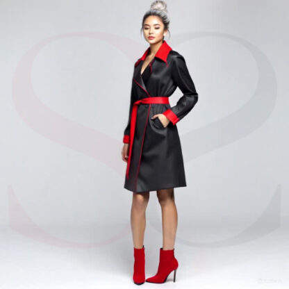 Black And Red Leather Trench Coat