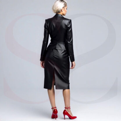 Black Leather Asymmetric Blazer Dress