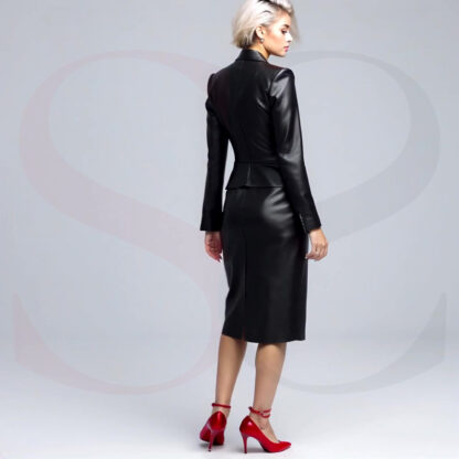 Black Leather Asymmetric Blazer Dress