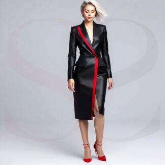 Black Leather Asymmetric Blazer Dress