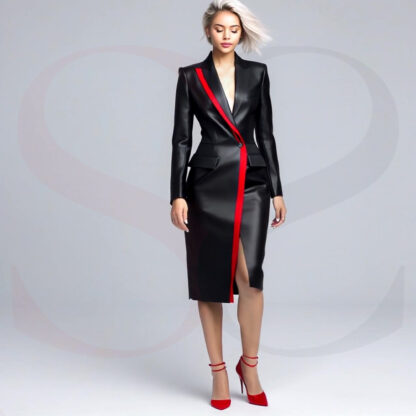 Black Leather Asymmetric Blazer Dress