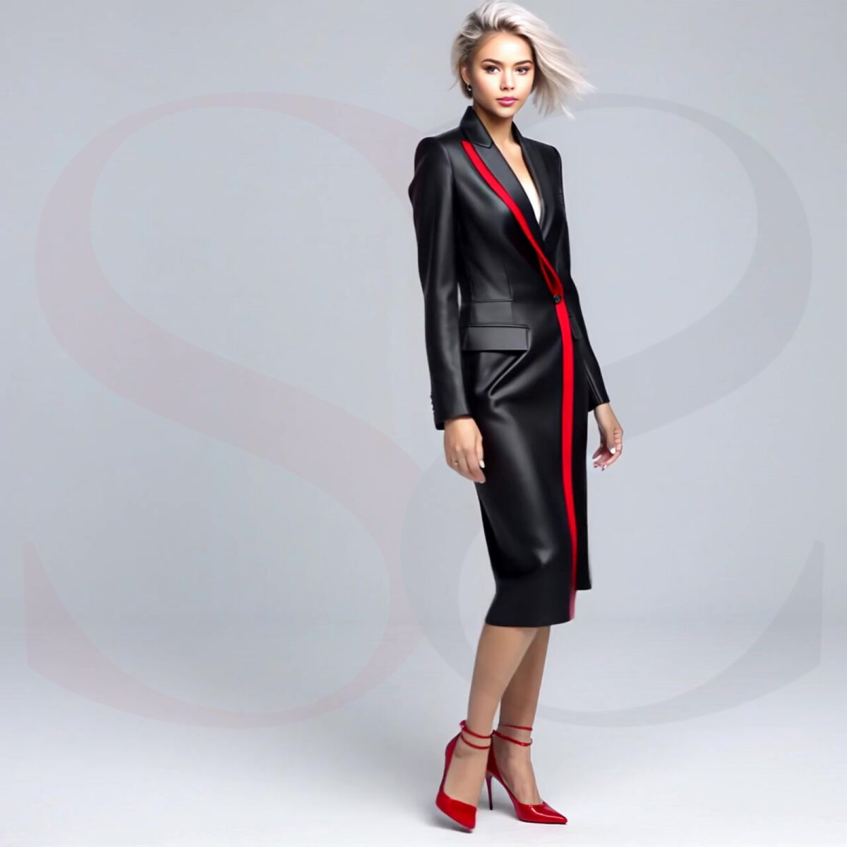 Black Leather Asymmetric Blazer Dress