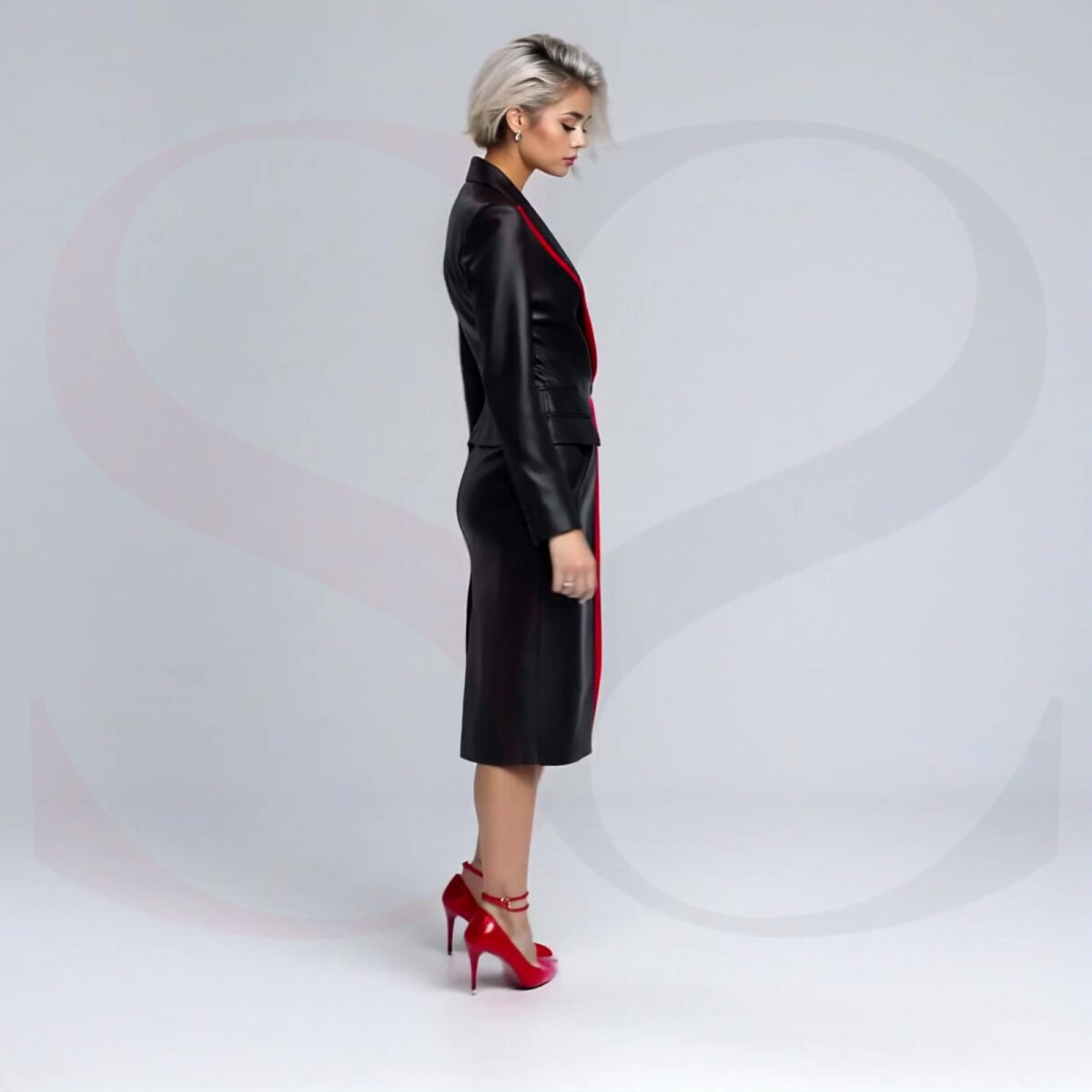 Black Leather Asymmetric Blazer Dress