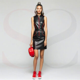 Black Leather Belted Mini Dress