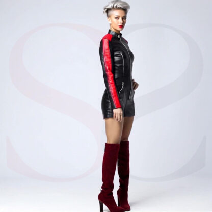 Black Leather Biker Mini Dress