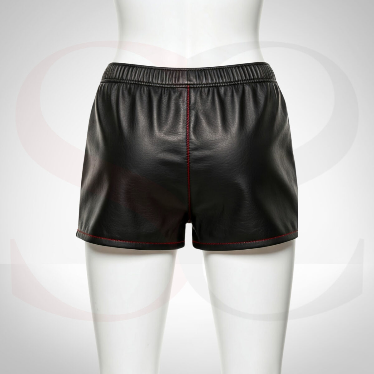 Black Leather High-Waisted Shorts With Red Stitch
