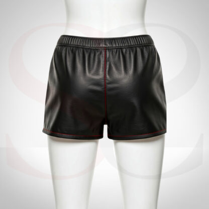 Black Leather High-Waisted Shorts With Red Stitch