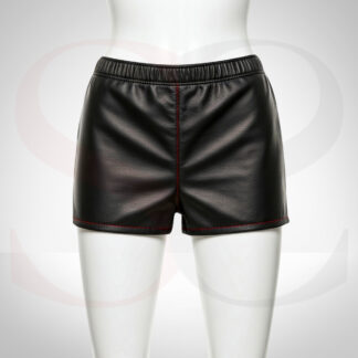 Black Leather High-Waisted Shorts With Red Stitch